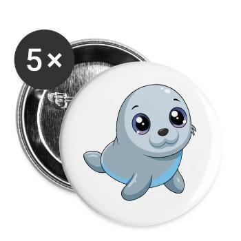 Bébé phoque aux grands yeux brillants - Lot de 5 grands badges (56 mm) - blanc - Devant