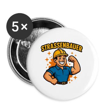 STRASSENBAUER -Das Shirt für echte Kerle mit Humor - Buttons groß 56 mm (5er Pack) - Weiß - Vorne