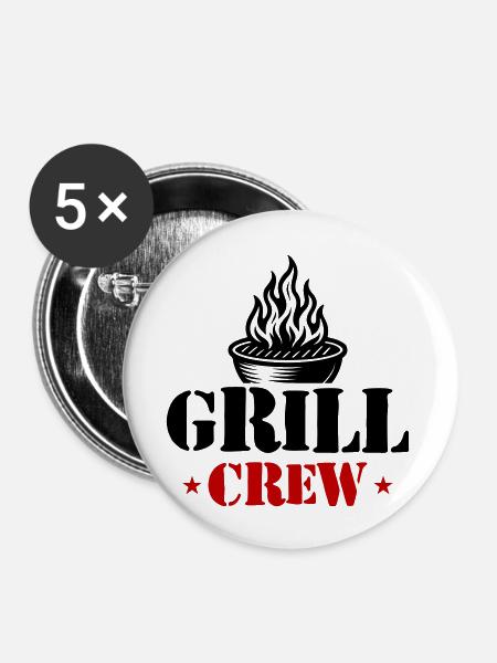 Grill Crew Grillen - Buttons groß 56 mm (5er Pack) - Weiß
