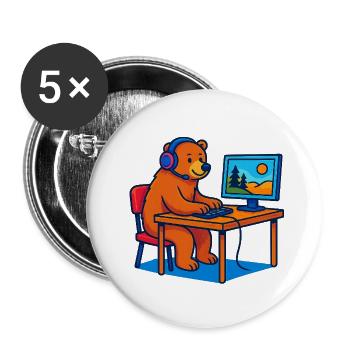Computer Bär - Buttons groß 56 mm (5er Pack) - Weiß - Vorne