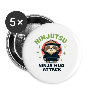 Ninja Kuschel-Sloth HugAttack - Buttons groß 56 mm (5er Pack) - Weiß - Vorne