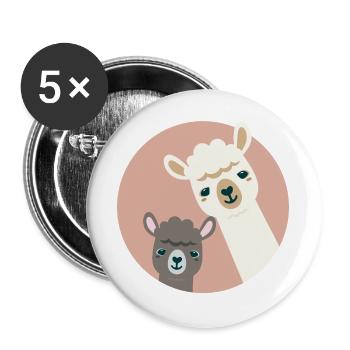 Two Curious Alpacas – Funny Animal Duo - Buttons large 2.2''/56 mm (5-pack) - white - Front