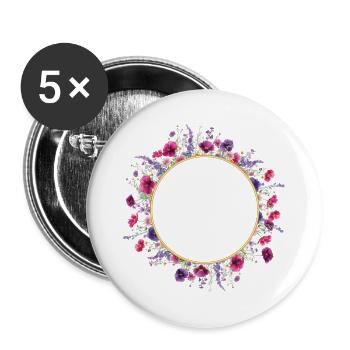 Wildblumen - Blumenkranz Personalisierbar - Buttons groß 56 mm (5er Pack) - Weiß - Vorne