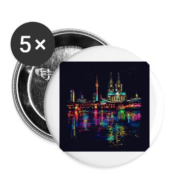 Kölner Dom Stadt Skyline Nacht schwarz Neon - Buttons groß 56 mm (5er Pack) - Weiß - Vorne