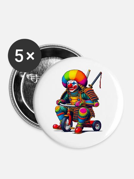 Samurai Clown - Buttons groß 56 mm (5er Pack) - Weiß