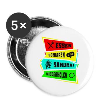 Essen Schlafen Samurai Wiederholen - Buttons groß 56 mm (5er Pack) - Weiß - Vorne