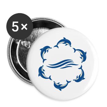 Tanzende Delfine - Buttons groß 56 mm (5er Pack) - Weiß - Vorne
