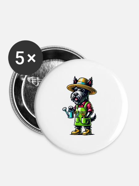 Scottish Terrier Gärtner - Buttons groß 56 mm (5er Pack) - Weiß