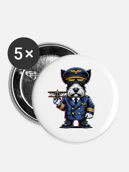 Scottish Terrier Pilot - Buttons groß 56 mm (5er Pack) - Weiß