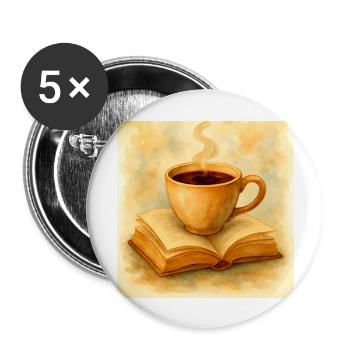 Buch und Kaffee - Buttons groß 56 mm (5er Pack) - Weiß - Vorne