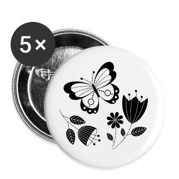 Schmetterling mit Blumen - Buttons groß 56 mm (5er Pack) - Weiß - Vorne