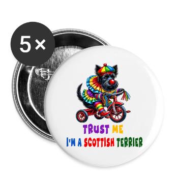 Clown Terrier auf Dreirad - Buttons groß 56 mm (5er Pack) - Weiß - Vorne