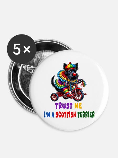 Clown Terrier auf Dreirad - Buttons groß 56 mm (5er Pack) - Weiß