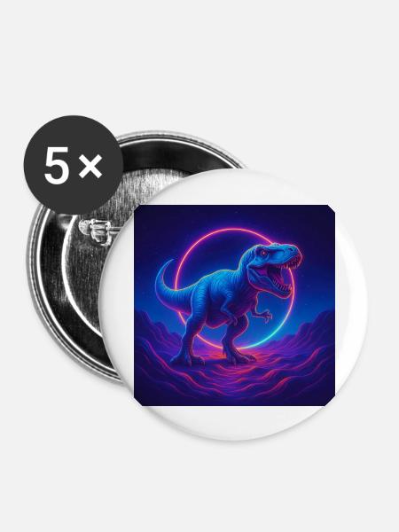 Neon Print Dino - Buttons groß 56 mm (5er Pack) - Weiß