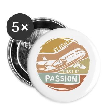 vintage Flugzeug Logo - Pilot by Passion Emblem - Buttons groß 56 mm (5er Pack) - Weiß - Vorne