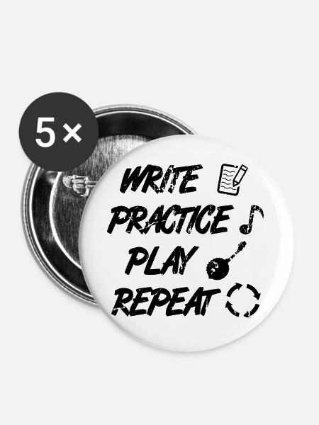 Write Practice Play Repeat - Buttons groß 56 mm (5er Pack) - Weiß