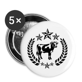 Kuh im Lorbeerkranz mit Sternen - Buttons groß 56 mm (5er Pack) - Weiß - Vorne
