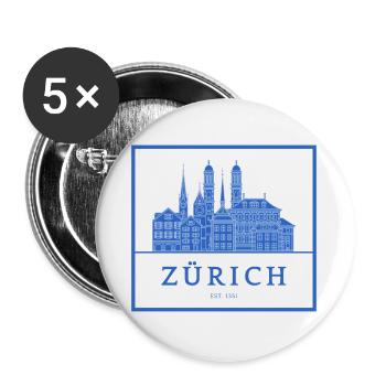 Zürich Skyline Blau Silhouette - Buttons groß 56 mm (5er Pack) - Weiß - Vorne