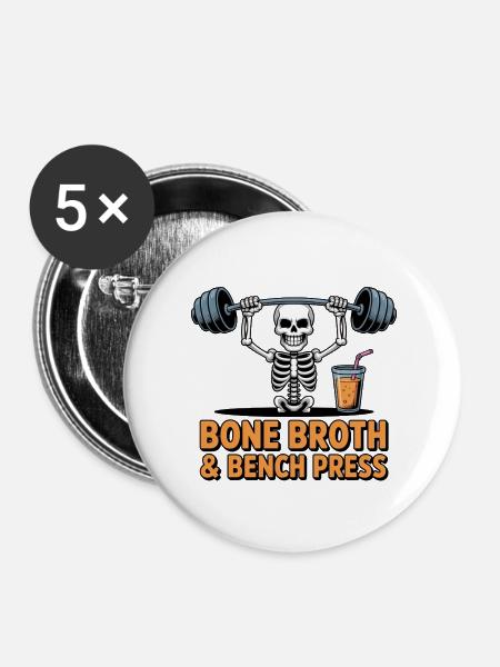 Bone Broth & Bench Press - Buttons groß 56 mm (5er Pack) - Weiß
