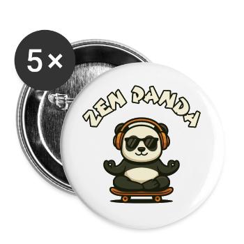 Zen Panda with skateboard and headphones - Buttons large 2.2''/56 mm (5-pack) - white - Front