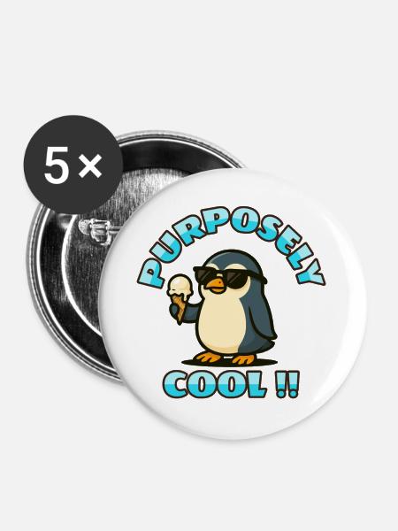 Cooler Pinguin mit Eis - Buttons groß 56 mm (5er Pack) - Weiß