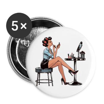 Frau Rockabilly Schminke schminken Retro Geschenk - Buttons groß 56 mm (5er Pack) - Weiß - Vorne