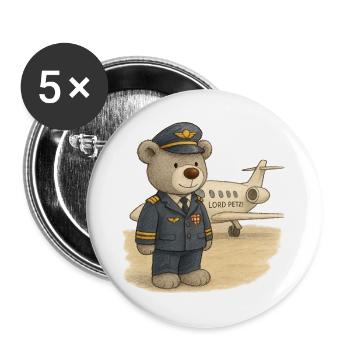 Lord Petzi Pilot - Buttons groß 56 mm (5er Pack) - Weiß - Vorne