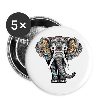 Colorful elephant in tattoo style - Buttons large 2.2''/56 mm (5-pack) - white - Front