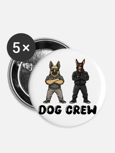 dog crew - Buttons groß 56 mm (5er Pack) - Weiß