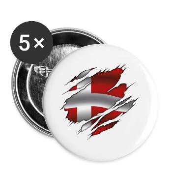 Drapeau du Danemark - Danemark - Drapeau déchiré - Lot de 5 grands badges (56 mm) - blanc - Devant