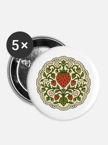 Erdbeer-Liebe - Buttons groß 56 mm (5er Pack) - Weiß
