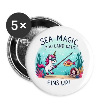 Meeresmagie mit Einhorn - Buttons groß 56 mm (5er Pack) - Weiß - Vorne