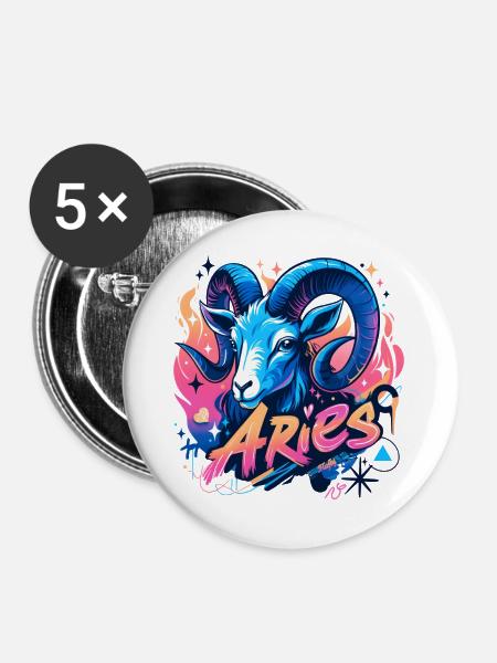 Widder – Sternzeichen – 🔮 ♈ - Buttons groß 56 mm (5er Pack) - Weiß
