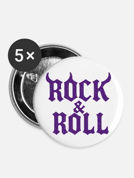 Rock'n'Roll mit Hörnern - Buttons groß 56 mm (5er Pack) - Weiß
