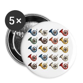Bunte Waldhorn Vielfalt für Hornisten - Buttons groß 56 mm (5er Pack) - Weiß - Vorne