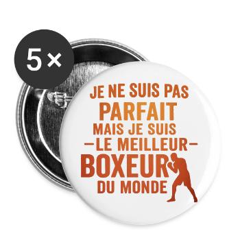 Pas parfait boxeur idée cadeau Boxe Humour Sport - Lot de 5 grands badges (56 mm) - blanc - Devant