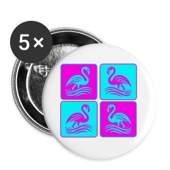 Flamant rose Vagues Pop Art - Lot de 5 grands badges (56 mm) - blanc - Devant