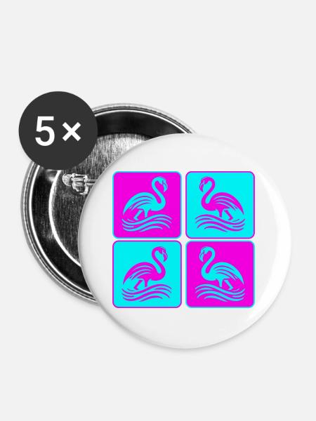 Flamingo Wellen Pop Art - Buttons groß 56 mm (5er Pack) - Weiß