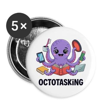 Octotasking octopus en mode multitâche - Lot de 5 grands badges (56 mm) - blanc - Devant