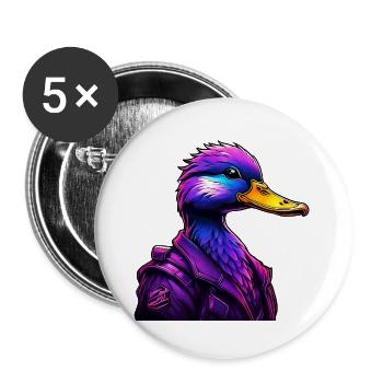 Futuristic Duck in Cyber Style - Buttons large 2.2''/56 mm (5-pack) - white - Front