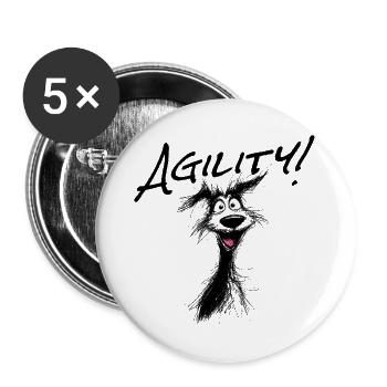 Agility – der Sport für aktive Hunde! - Buttons groß 56 mm (5er Pack) - Weiß - Vorne