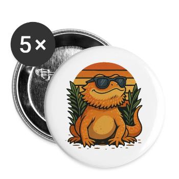Coole Bartagame vor Retro-Sonnenuntergang – Reptil - Buttons groß 56 mm (5er Pack) - Weiß - Vorne