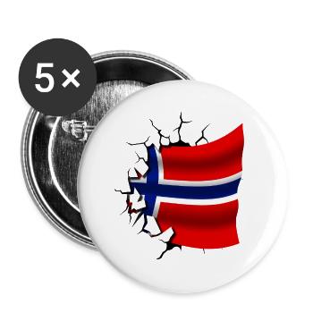 Drapeau de la Norvège - Norvège - Drapeau Broken Design - Lot de 5 grands badges (56 mm) - blanc - Devant