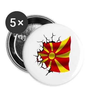 Flagge von Mazedonien - Mazedonien - Flagge gebrochen - Buttons groß 56 mm (5er Pack) - Weiß - Vorne