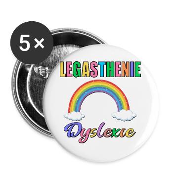 LEGASTHENIE DYSLEXIE REGENBOGEN - Buttons groß 56 mm (5er Pack) - Weiß - Vorne