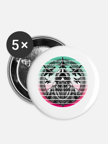 Jet Pilot – Air Force - Buttons groß 56 mm (5er Pack) - Weiß