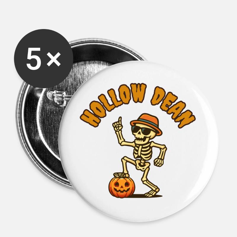 Skeleton Halloween with pumpkins - Buttons large 2.2''/56 mm (5-pack) - white