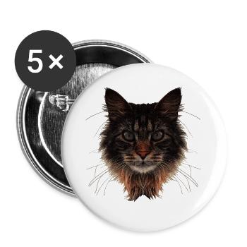 Maine-Coon Gesicht, langhaarig, Katzen design - Buttons groß 56 mm (5er Pack) - Weiß - Vorne