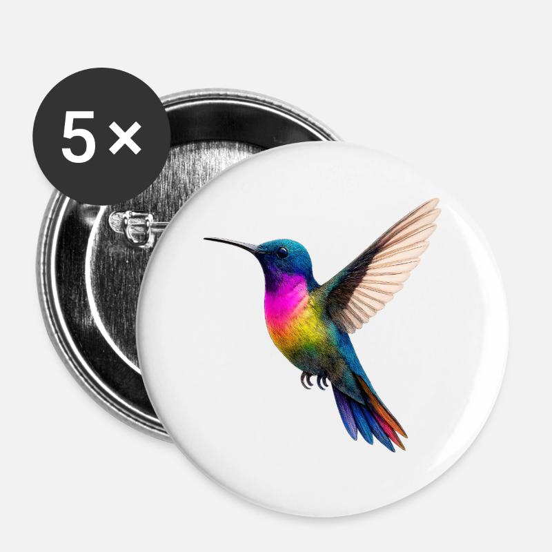 Vibrant Rainbow Hummingbird Design - Buttons large 2.2''/56 mm (5-pack) - white