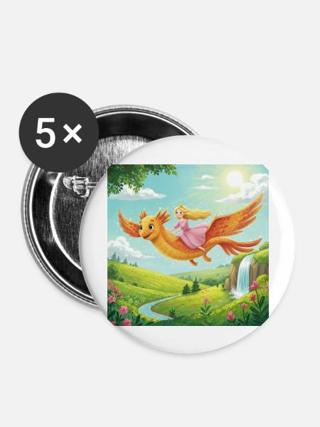 Fantasievolle Drachenreise - Buttons groß 56 mm (5er Pack) - Weiß